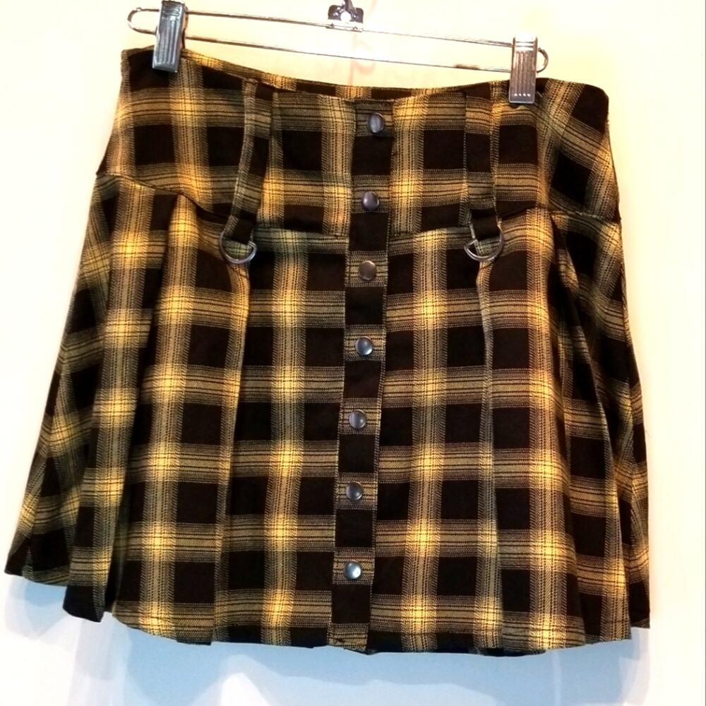 Hot Topic Black Yellow Check Plaid Skirt Dark Academia School Girl Grunge Size M